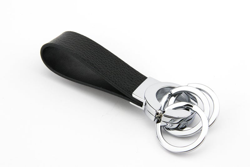 TROIKA Key-Click â€“ KR8-02/LE â€“ Keyring with Practical"Click-Lock" â€“ 3 Metal Rings â€“ Leather/Imitation Leather/Metalâ€“ Shiny â€“ Chrome Plated â€“ Silver, Black â€“ TROIKA-Original - Image 3